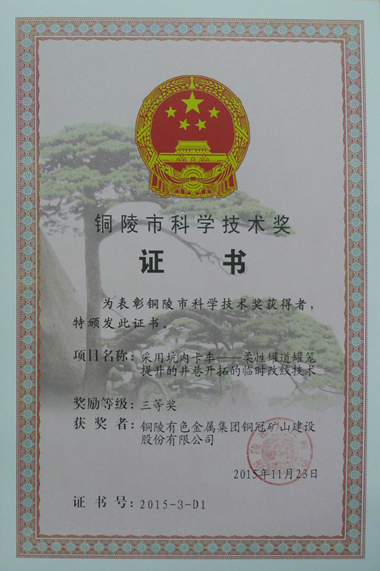 铜陵市科技三等奖