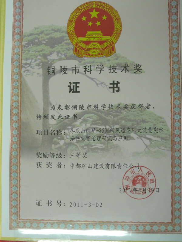 铜陵市科技进步三等奖