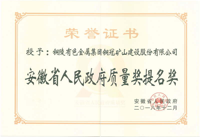 安徽省人民政府质量奖提名奖